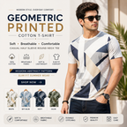 Geometric Printed Cotton T-Shirt | Soft Breathable Casual Half Sleeve Round Neck Tee
