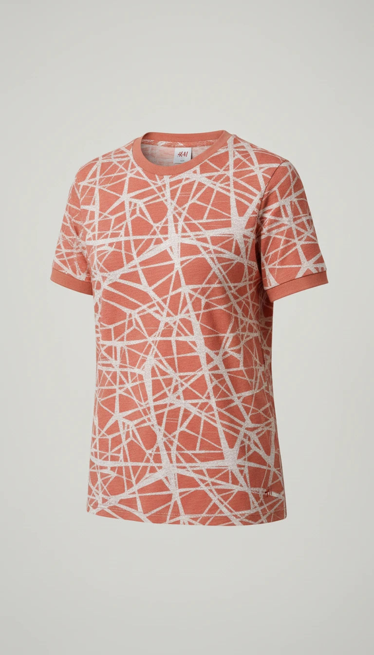 Geometric Printed Cotton T-Shirt - Orange 1