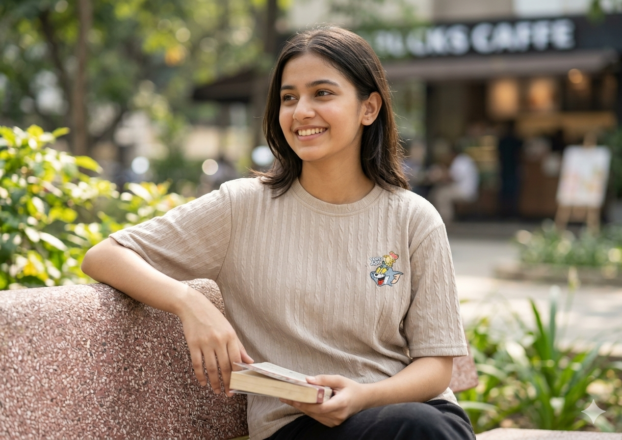 Girls Oversized Graphic T-Shirt | Cartoon Print Half Sleeve Tee