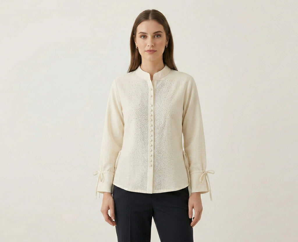 Girls Ethnic Indo-Western Structured Top with Embellished Detailing (Beige) 3