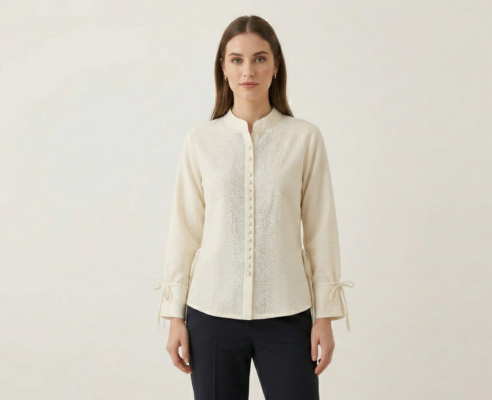 Girls Ethnic Indo-Western Structured Top with Embellished Detailing (Beige) 3