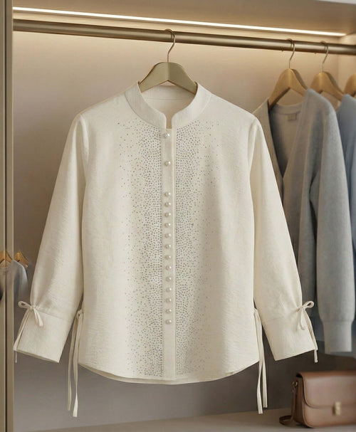 Girls Ethnic Indo-Western Structured Top with Embellished Detailing (Beige) 