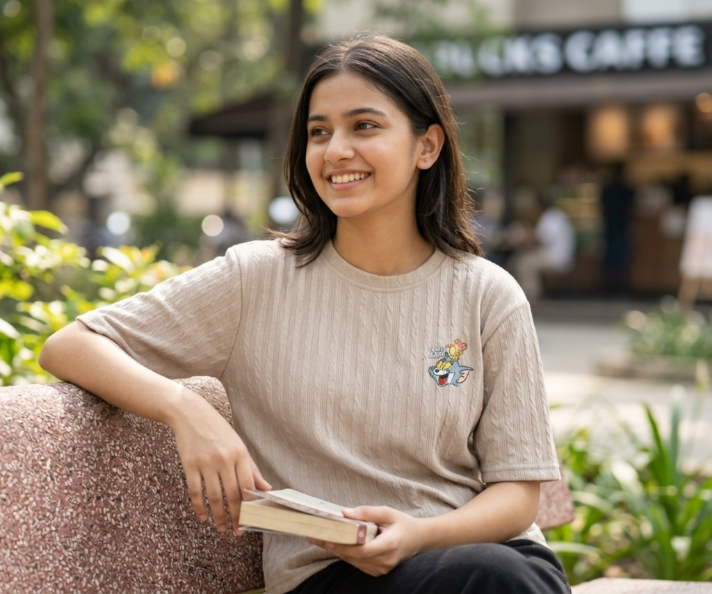 Girls Oversized Graphic T-Shirt | Cartoon Print Half Sleeve Tee