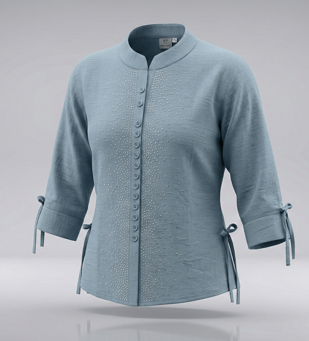 Girls Ethnic Indo-Western Structured Top with Embellished Detailing (Blue) 1