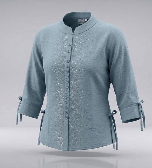 Girls Ethnic Indo-Western Structured Top with Embellished Detailing (Blue) 1