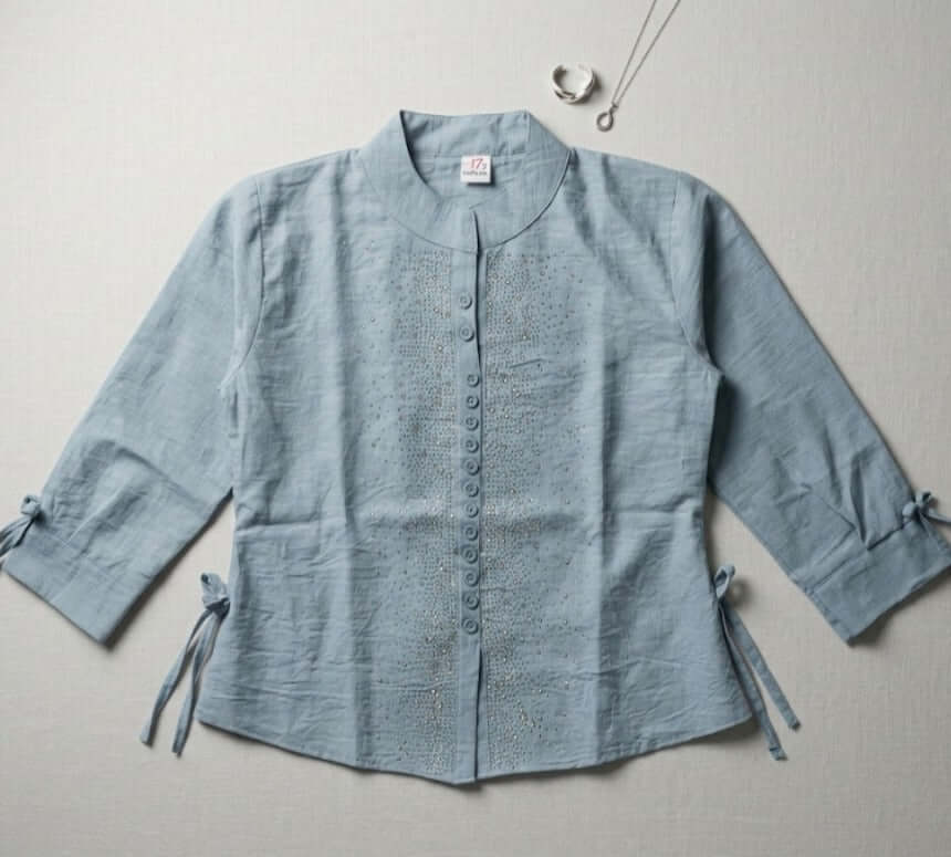 Girls Ethnic Indo-Western Structured Top with Embellished Detailing (Blue) 3