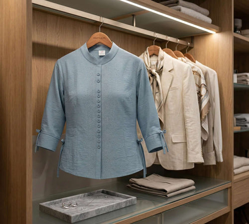 Girls Ethnic Indo-Western Structured Top with Embellished Detailing (Blue) 2