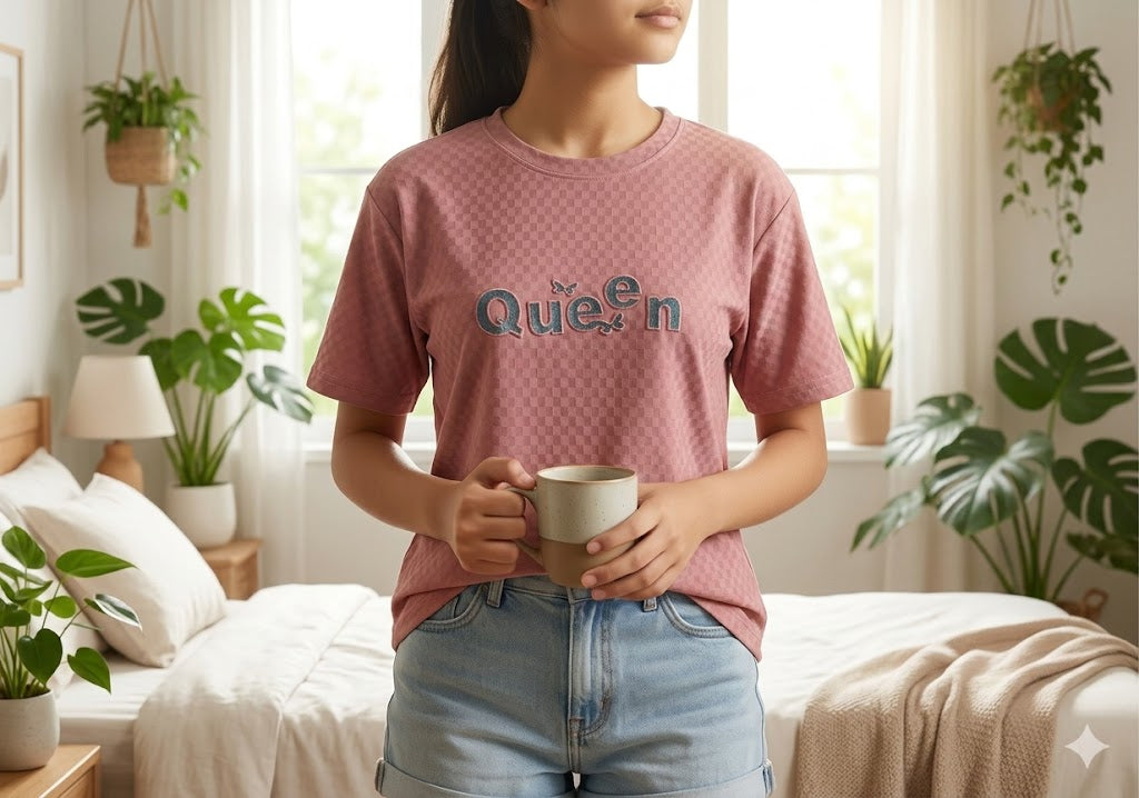 Girls Oversized Graphic T-Shirt | “Queen” Printed Cotton 3