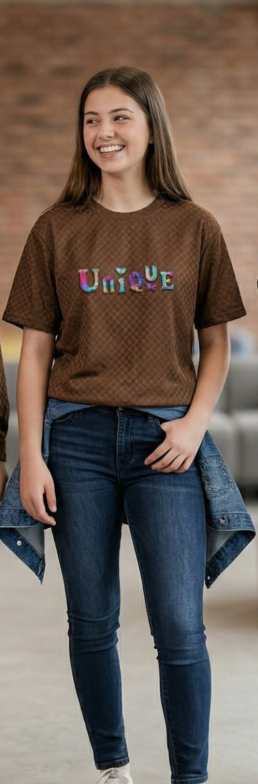 Girls Oversized Graphic T-Shirt | “Unique” Printed Cotton 7