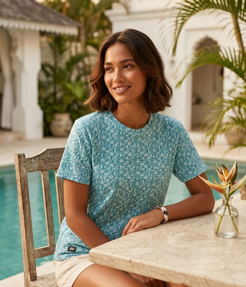 Geometric Printed Cotton T-Shirt blue 2