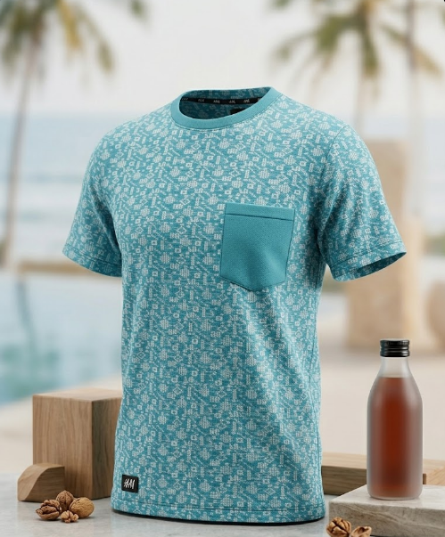 Geometric Printed Cotton T-Shirt blue