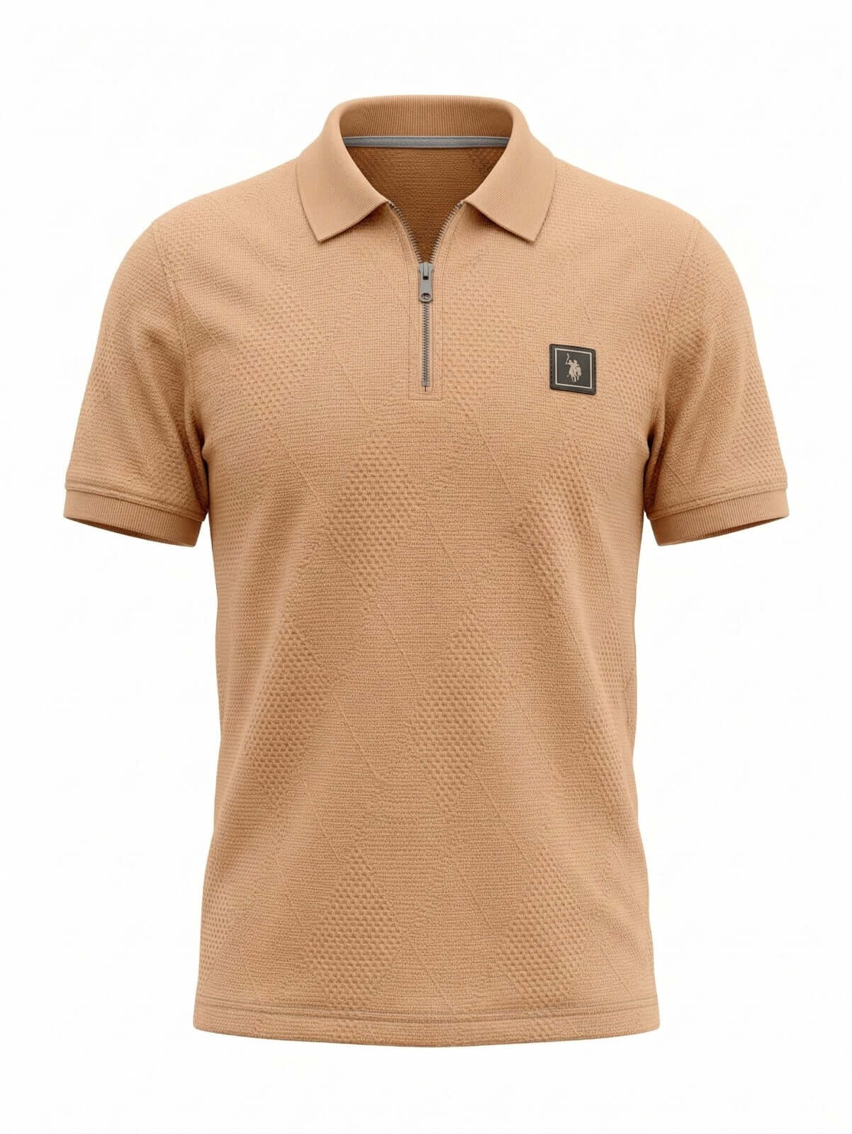 Zip Neck Polo T-Shirt | Half Sleeve Collar Tee | Dusty Orange 1