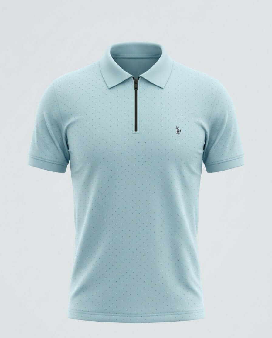 Zip Neck Polo T-Shirt | Half Sleeve Collar Tee | Sky Blue 2