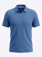 Zip Neck Polo T-Shirt | Half Sleeve Collar Tee | Blue 1