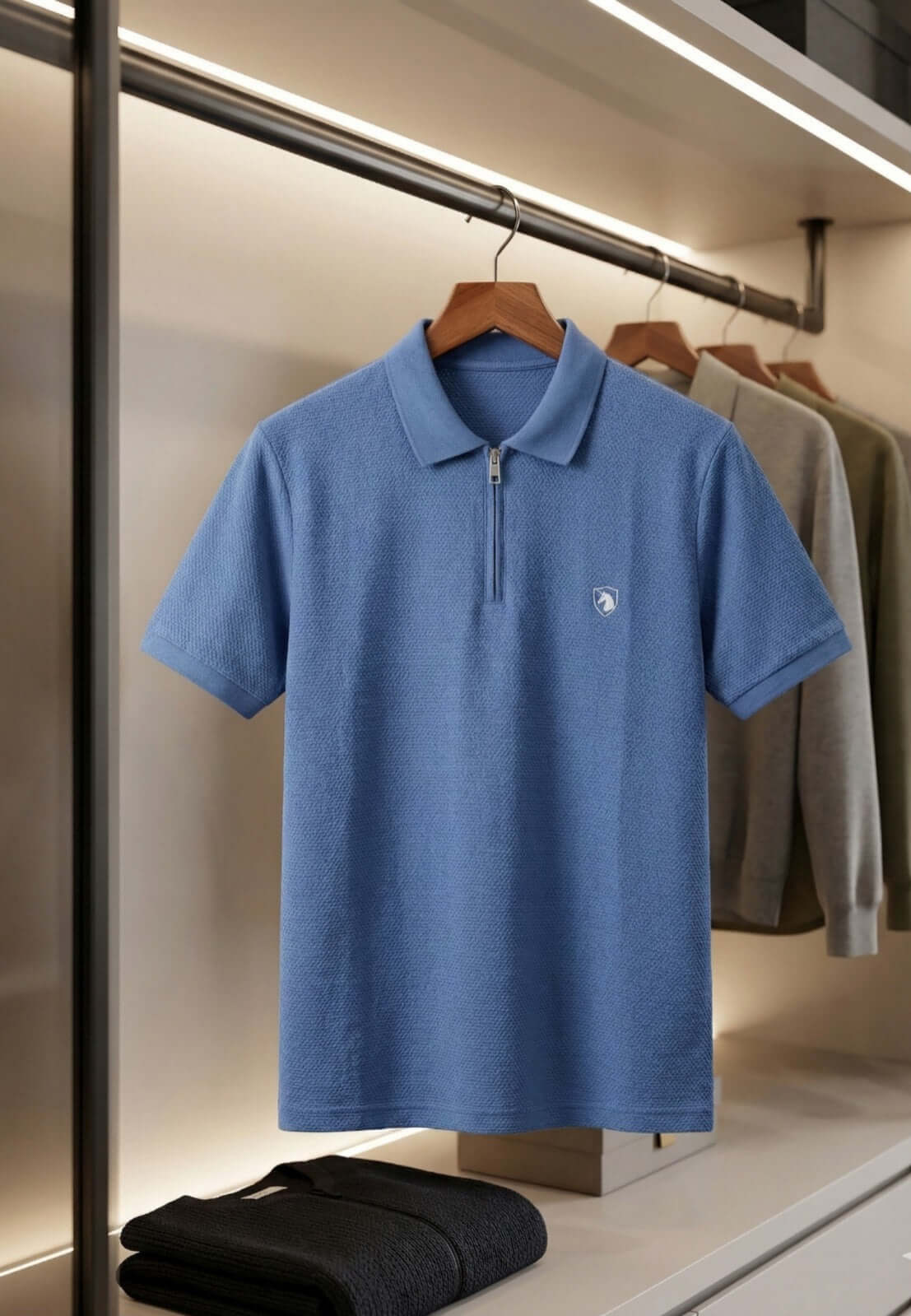 Zip Neck Polo T-Shirt | Half Sleeve Collar Tee | Blue 2