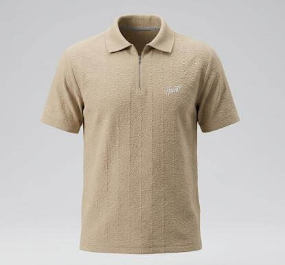 Zip Neck Polo T-Shirt | Half Sleeve Collar Tee | Brown 2